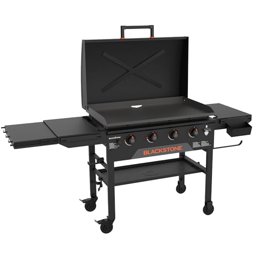 Blackstone 4 Burner 36" Original Omnivore Griddle with Hood Gas Grill #2322 Black: Propane Powered, Cast Iron Cooking Surface - Bellso